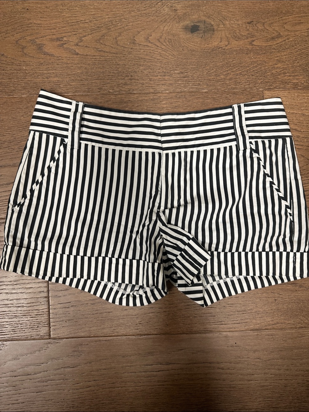 Alice + Olivia Black and White Vertical Stripe High-Waist Shorts